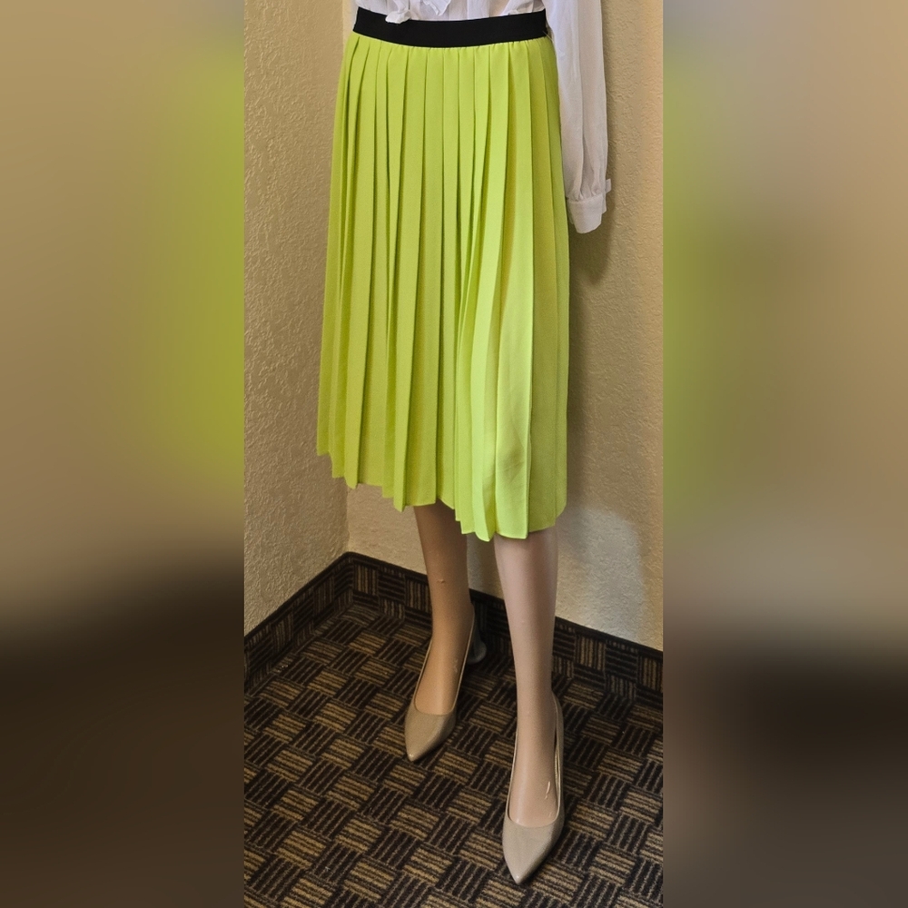 Green Pleated Midi A-Line Skirt for Cocktail